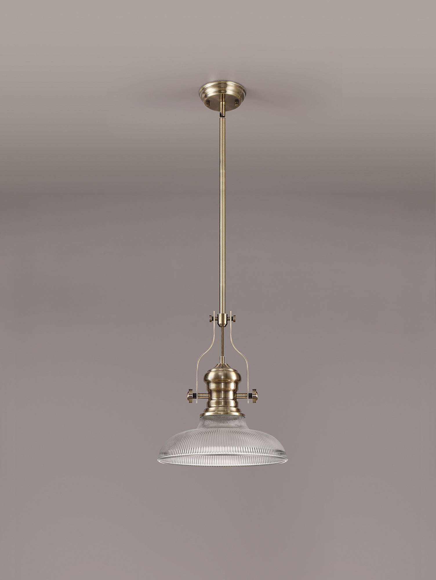 Docker 1 Light Pendant E27 With 30cm Round Glass Shade, Antique Brass/Clear