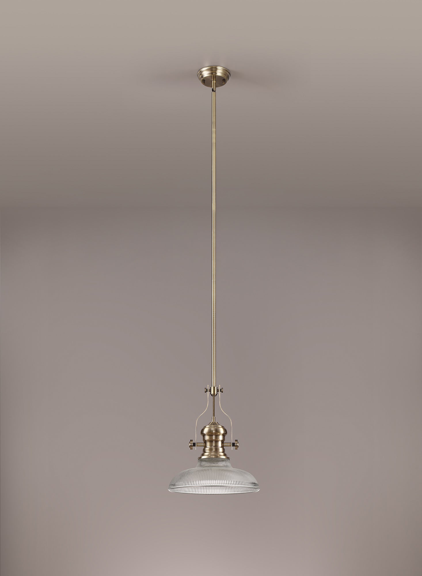 Docker 1 Light Pendant E27 With 30cm Round Glass Shade, Antique Brass/Clear