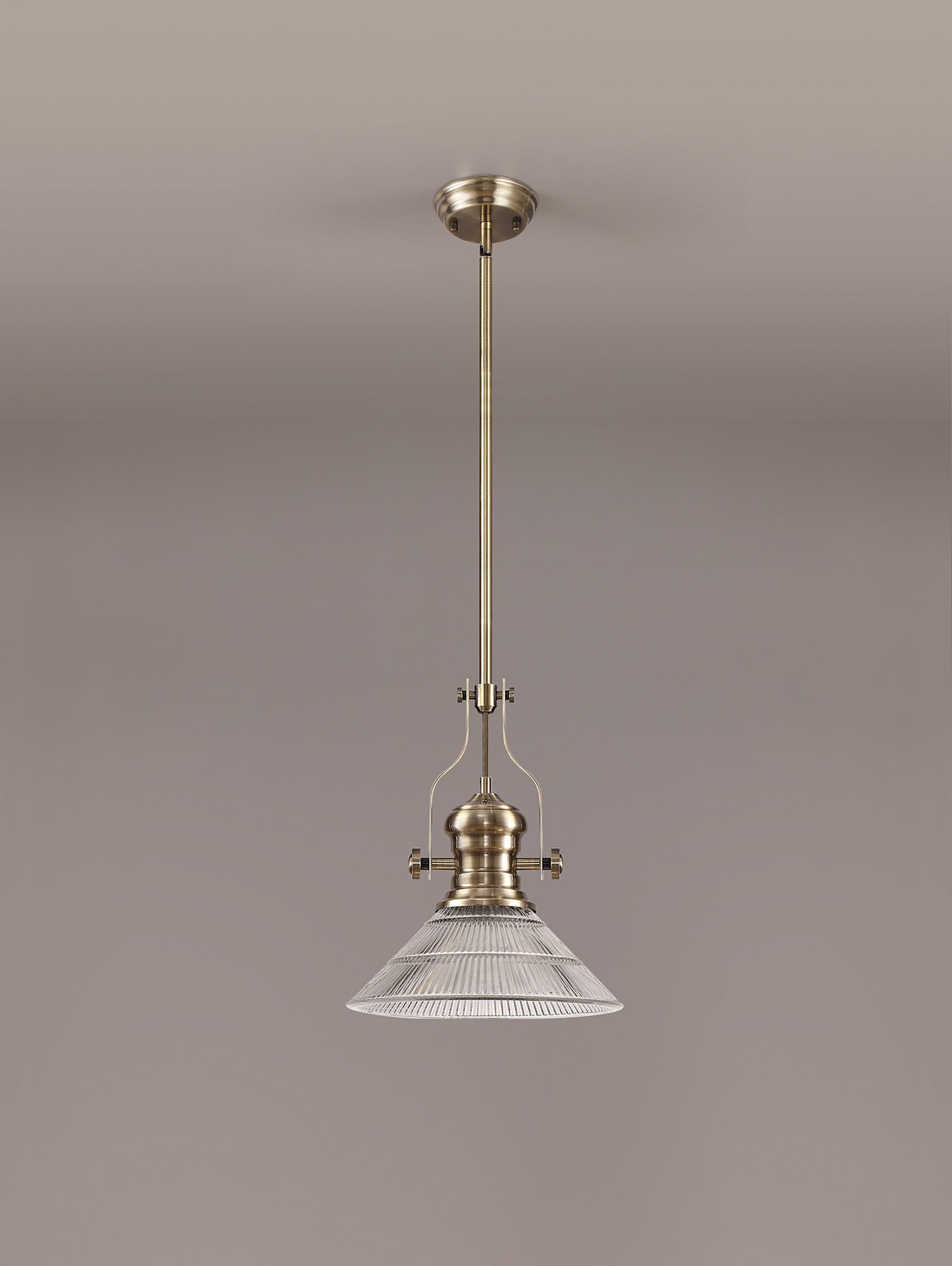 Docker 1 Light Pendant E27 With 30cm Cone Glass Shade, Antique Brass/Clear