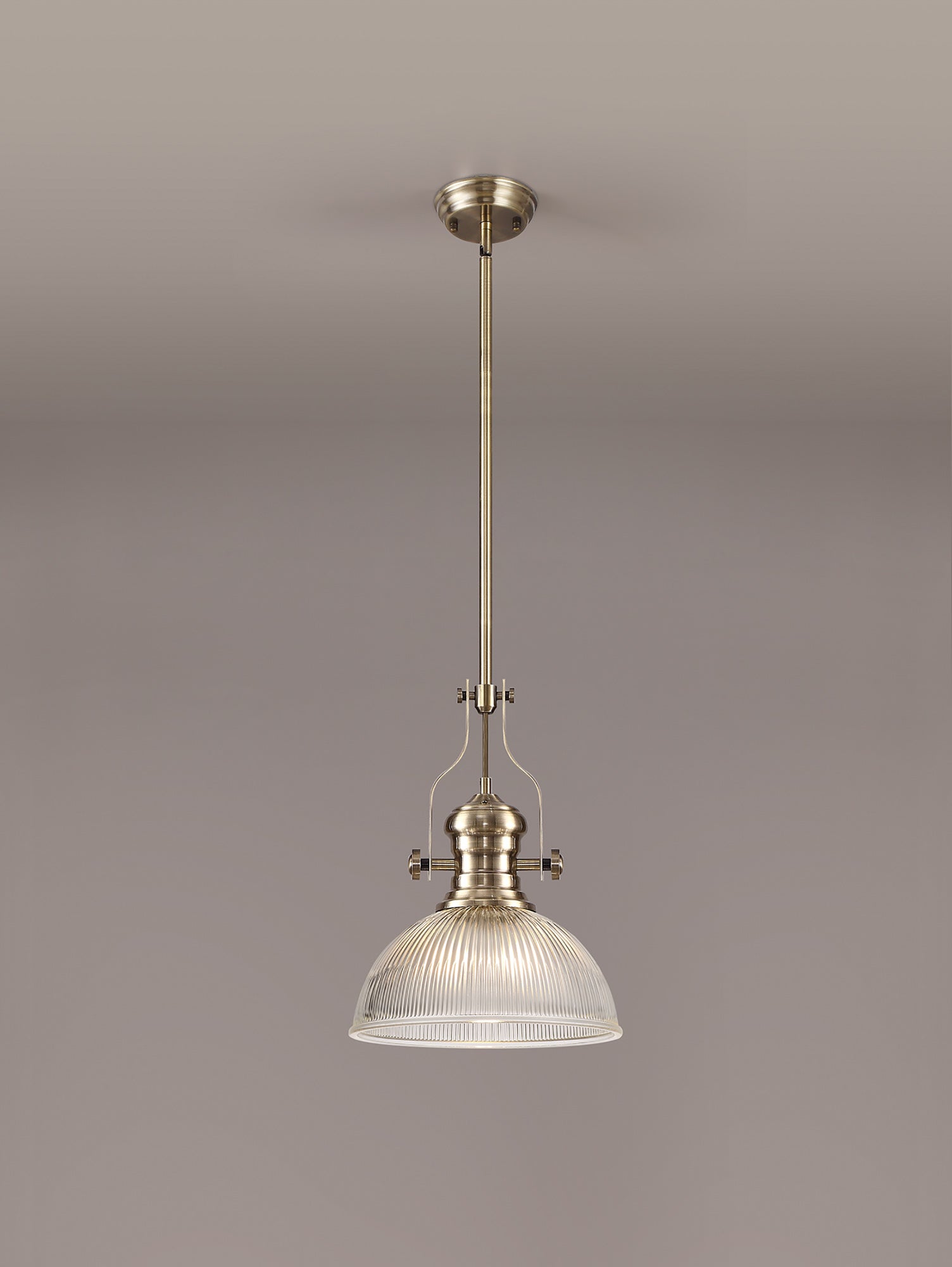 Docker 1 Light Pendant E27 With 30cm Dome Glass Shade, Antique Brass/Clear