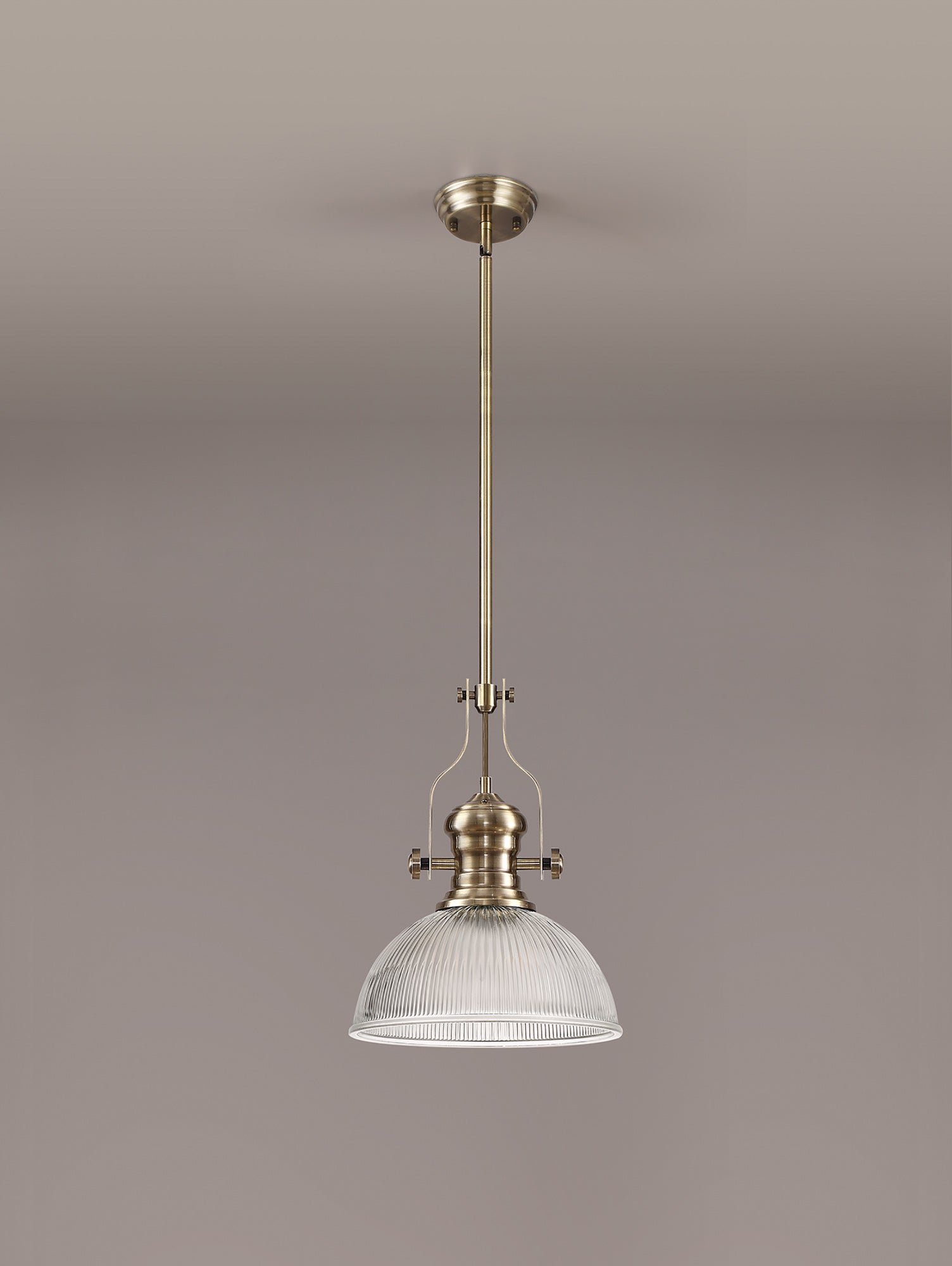 Docker 1 Light Pendant E27 With 30cm Dome Glass Shade, Antique Brass/Clear