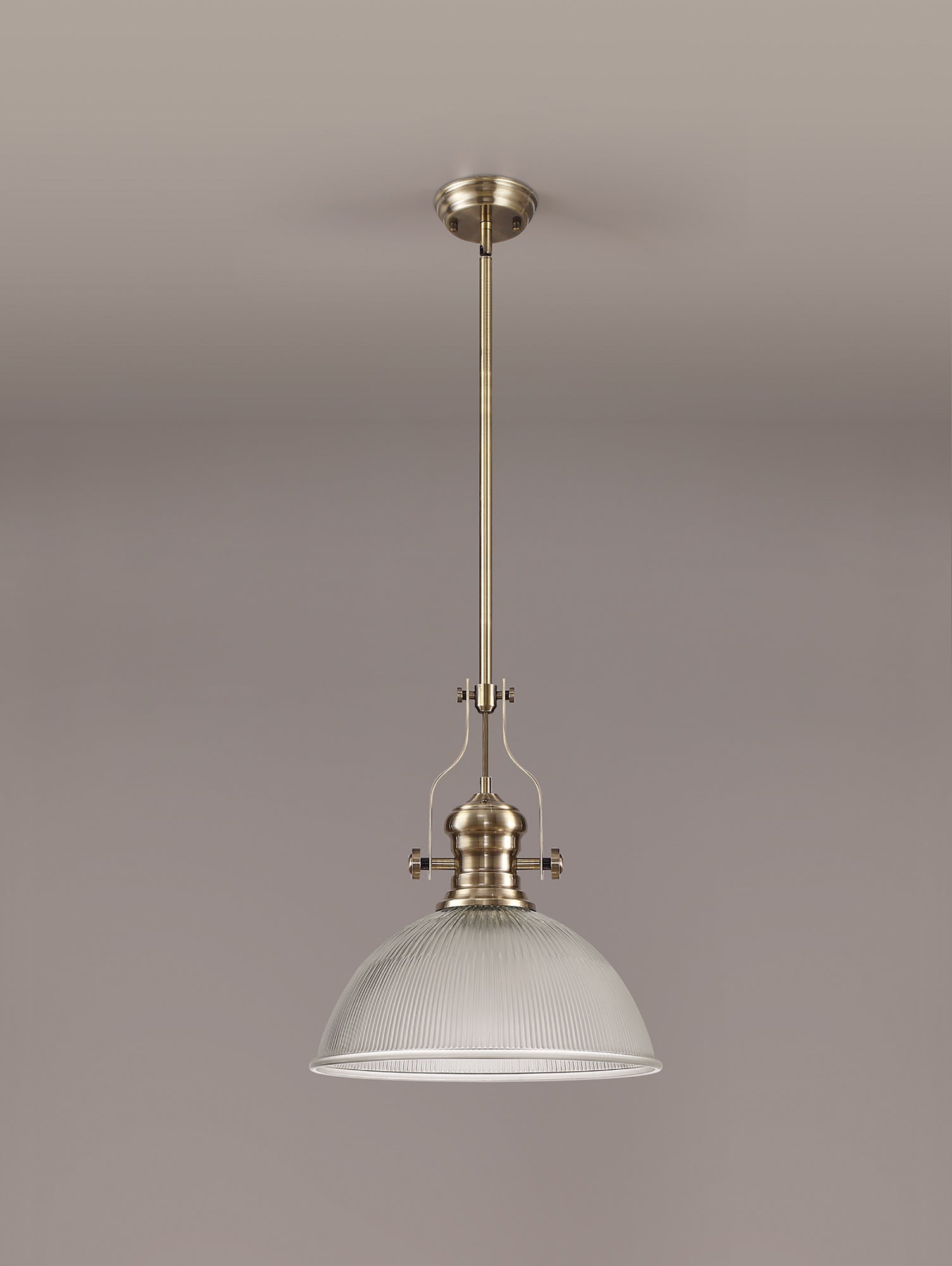 Docker 1 Light Pendant E27 With 38cm Dome Glass Shade, Antique Brass/Clear