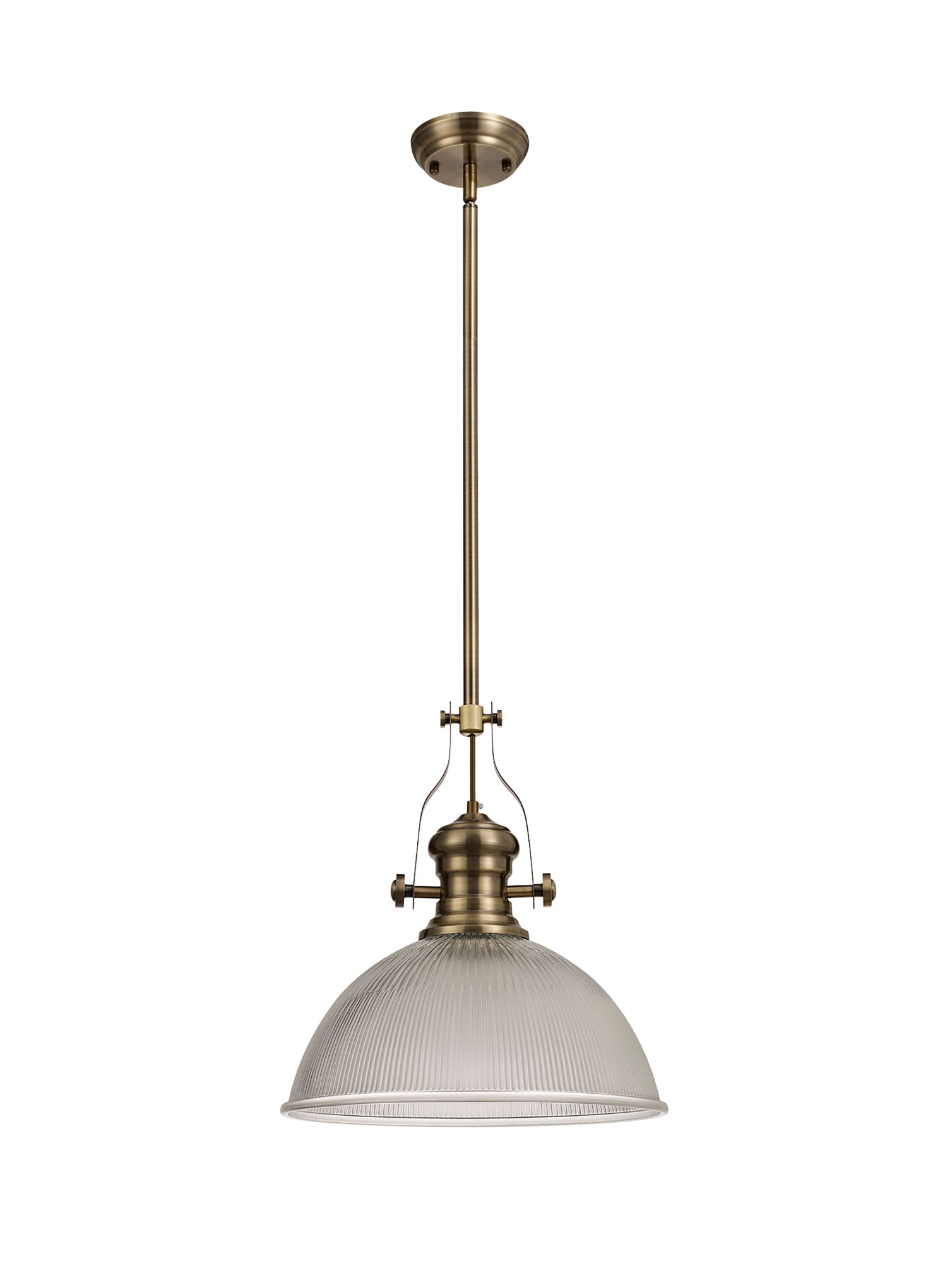 Docker 1 Light Pendant E27 With 38cm Dome Glass Shade, Antique Brass/Clear