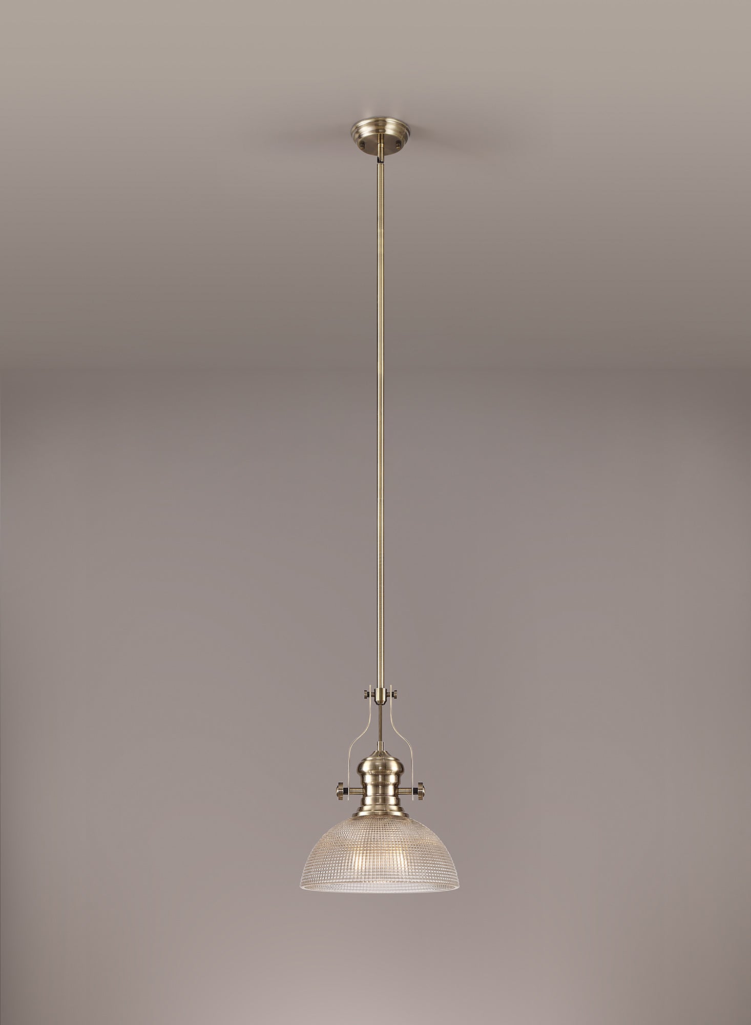 Docker 1 Light Pendant E27 With 30cm Prismatic Glass Shade, Antique Brass/Clear