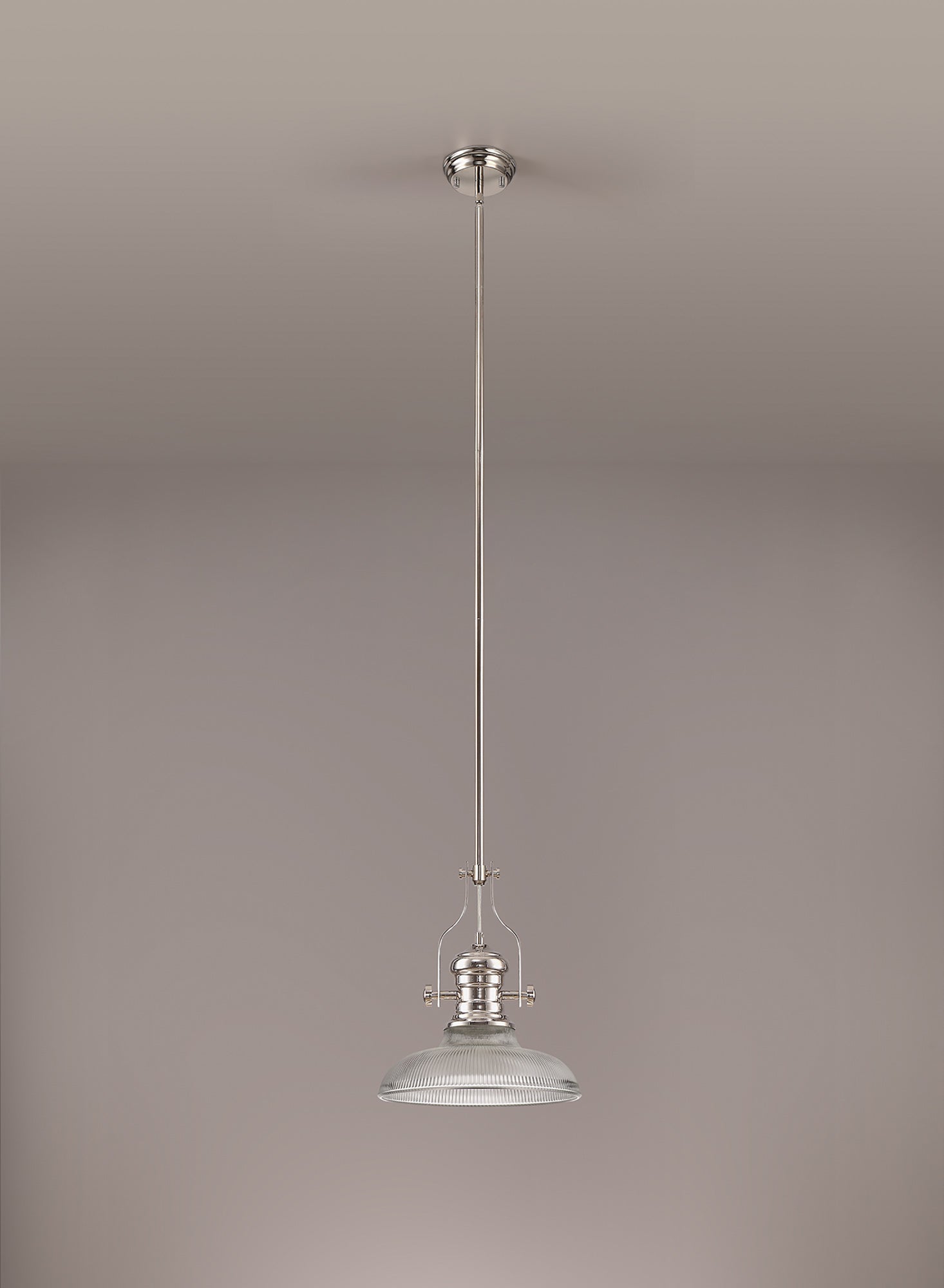 Docker 1 Light Pendant E27 With 30cm Round Glass Shade, Polished Nickel/Clear