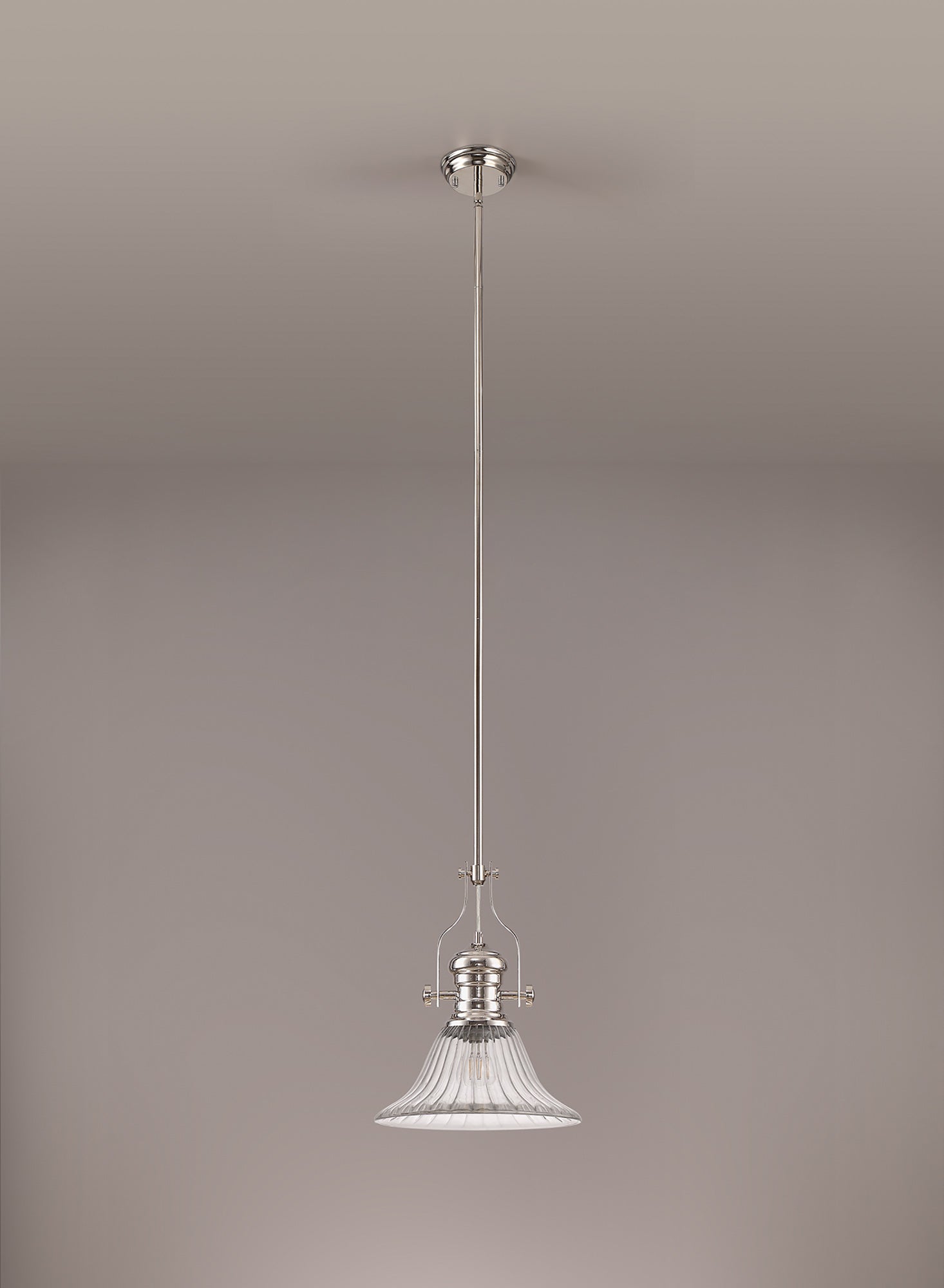 Docker 1 Light Pendant E27 With 30cm Bell Glass Shade, Polished Nickel/Clear