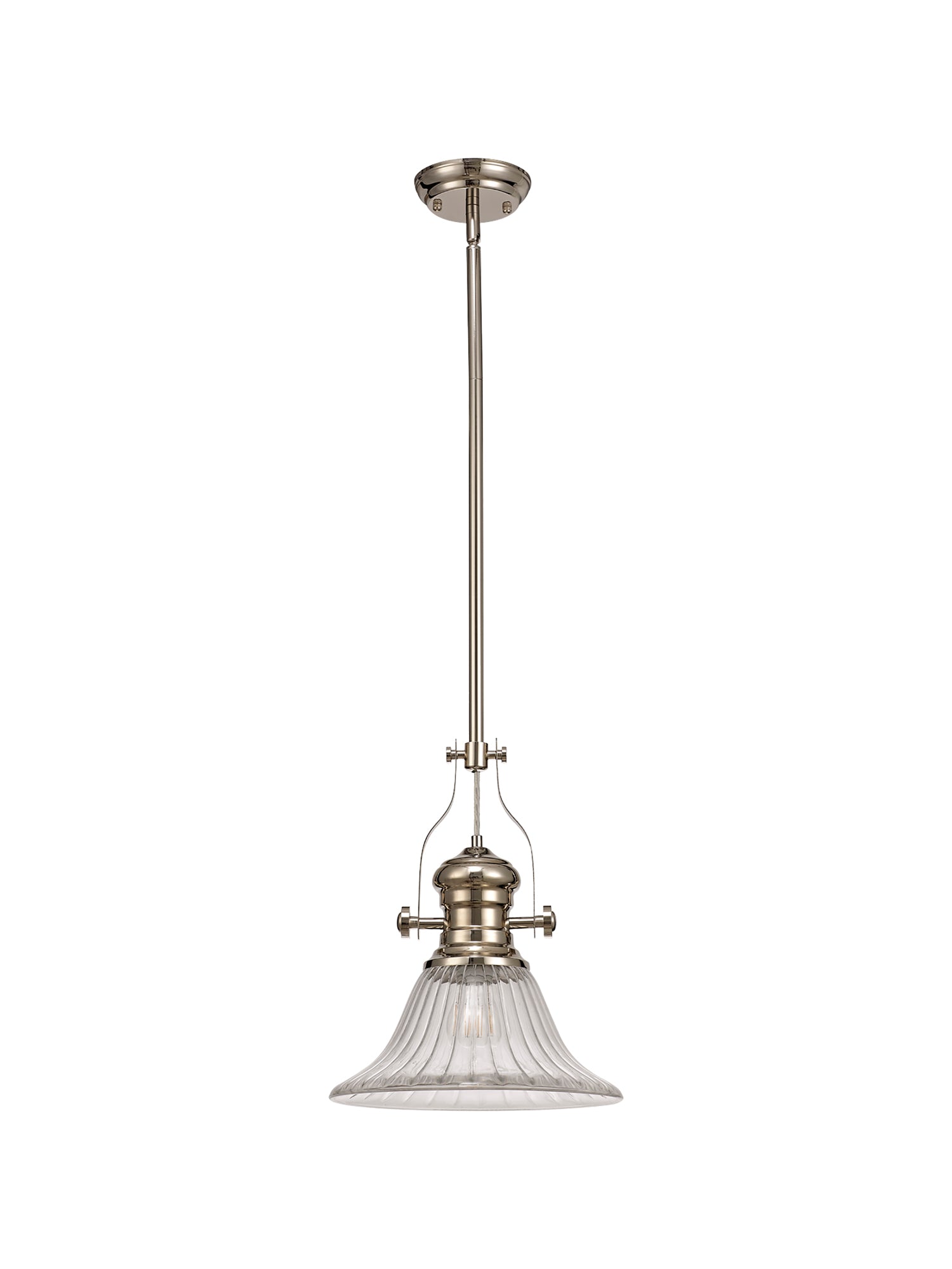 Docker 1 Light Pendant E27 With 30cm Bell Glass Shade, Polished Nickel/Clear