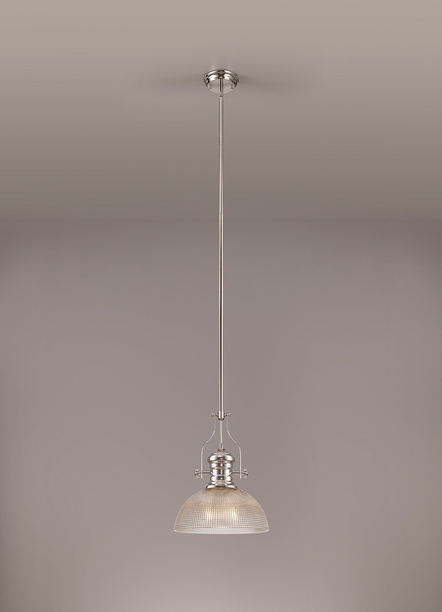 Docker 1 Light Pendant E27 With 30cm Prismatic Glass Shade, Polished Nickel/Clear