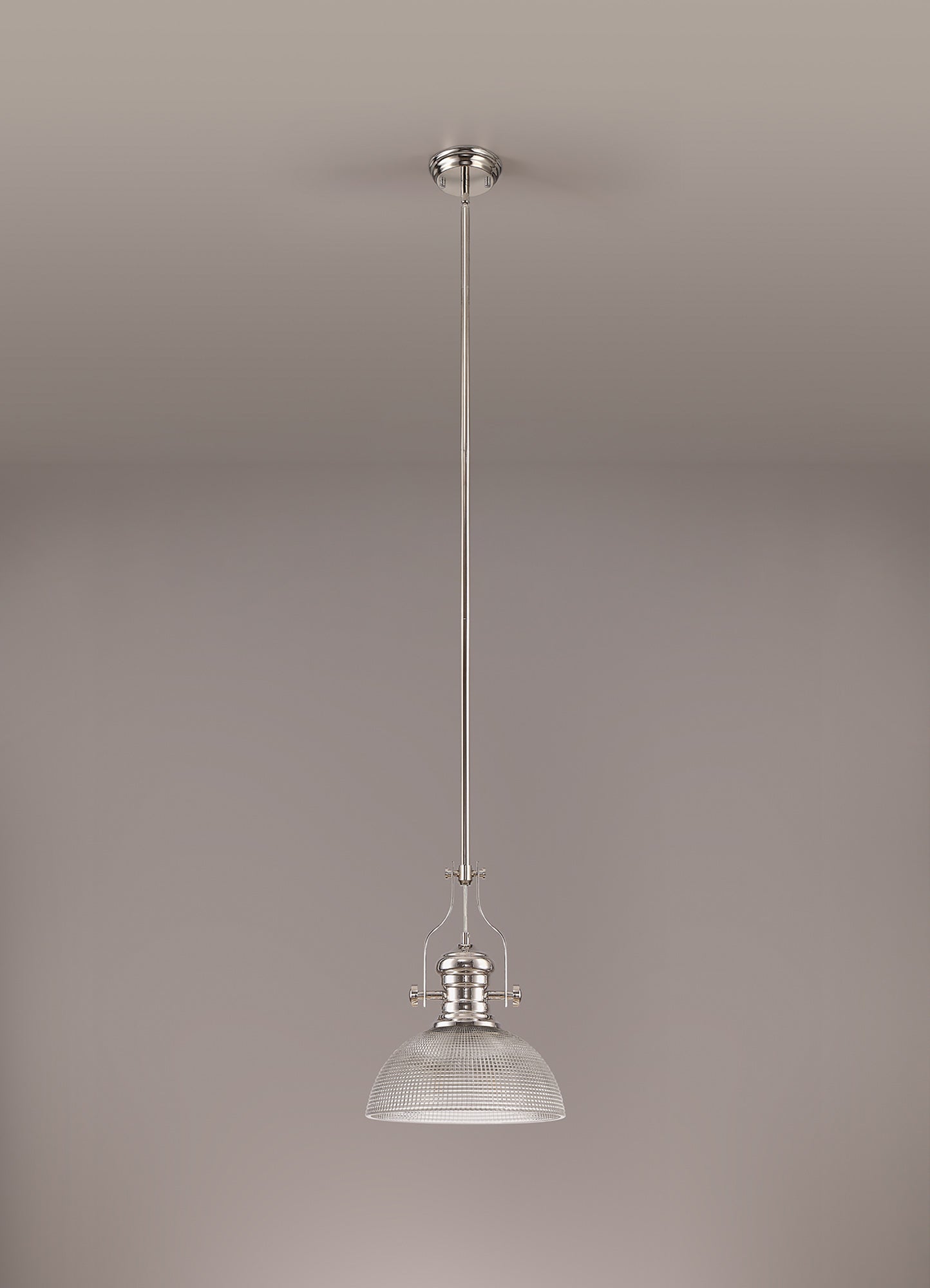 Docker 1 Light Pendant E27 With 30cm Prismatic Glass Shade, Polished Nickel/Clear