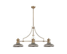 Docker 3 Light Linear Pendant E27 With 30cm Round Glass Shade, Antique Brass, Smoked