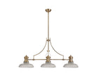 Docker 3 Light Linear Pendant E27 With 30cm Round Glass Shade, Antique Brass, Clear