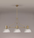 Docker 3 Light Linear Pendant E27 With 30cm Dome Glass Shade, Antique Brass, Clear