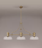 Docker 3 Light Linear Pendant E27 With 30cm Flat Round Glass Shade, Antique Brass, Clear