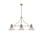 Docker 3 Light Linear Pendant E27 With 30cm Smooth Bell Glass Shade, Antique Brass, Clear