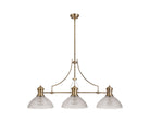 Docker 3 Light Linear Pendant E27 With 33.5cm Prismatic Glass Shade, Antique Brass, Clear LOK103623