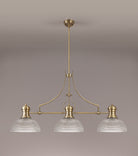 Docker 3 Light Linear Pendant E27 With 30cm Prismatic Glass Shade, Antique Brass, Clear