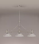 Docker 3 Light Linear Pendant E27 With 30cm Cone Glass Shade, Polished Nickel, Clear