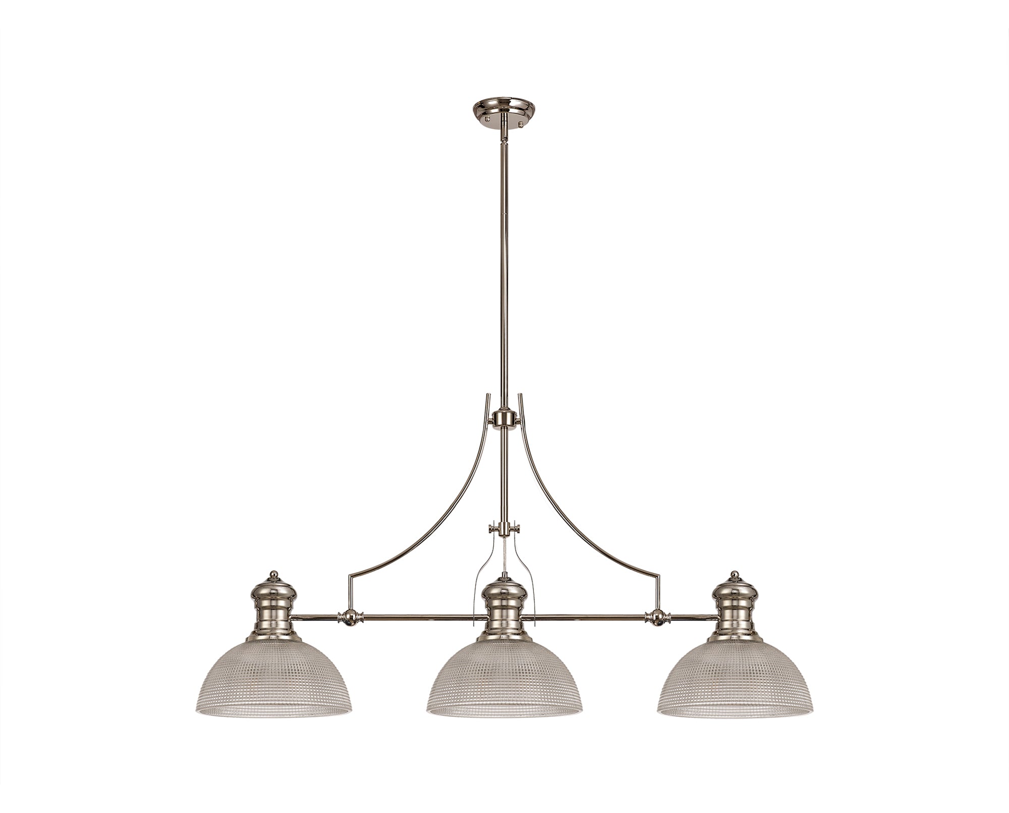 Docker 3 Light Linear Pendant E27 With 30cm Prismatic Glass Shade, Polished Nickel, Clear