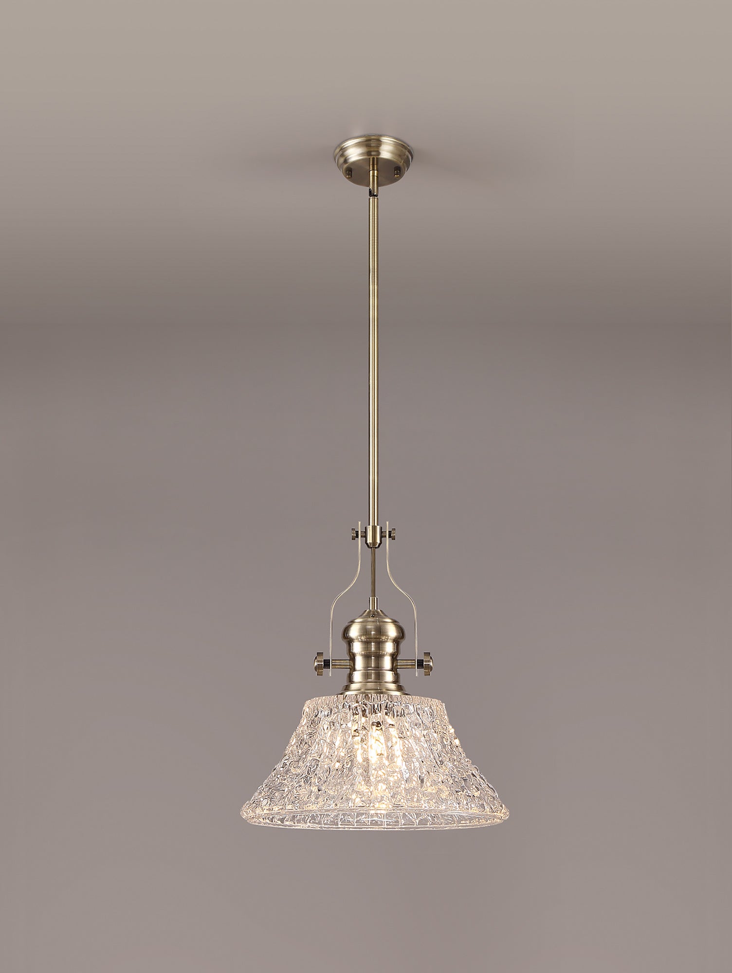 Docker Pendant With 38cm Patterned Round Shade, 1 x E27, Antique Brass/Clear Glass LOK104613