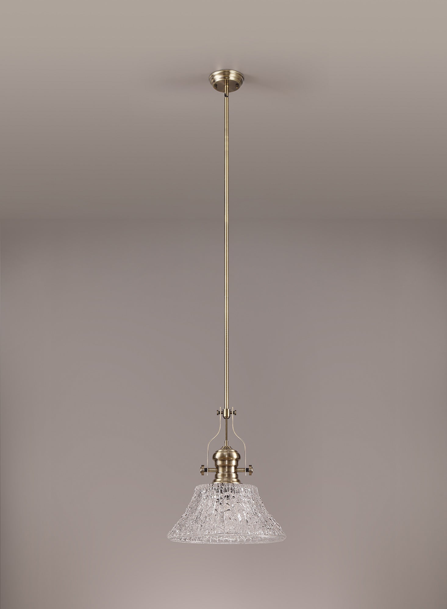 Docker Pendant With 38cm Patterned Round Shade, 1 x E27, Antique Brass/Clear Glass LOK104613