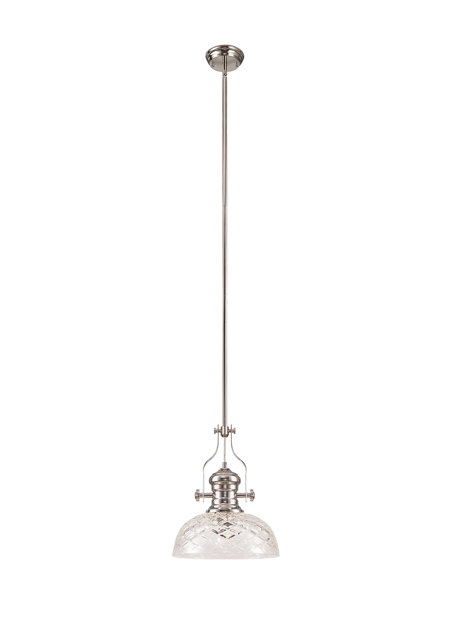 Docker Pendant With 30cm Flat Round Patterned Shade, 1 x E27, Polished Nickel/Clear Glass LOK104663