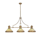 Docker, Noffit 3 Light Linear Pendant E27 With 30cm Tiffany Shade, Antique Brass, Amber,  Cream, Crystal