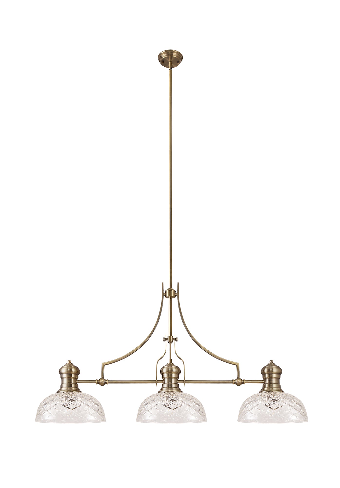 Docker Linear Pendant With 30cm Flat Round Patterned Shade, 3 x E27, Antique Brass/Clear Glass LOK104803