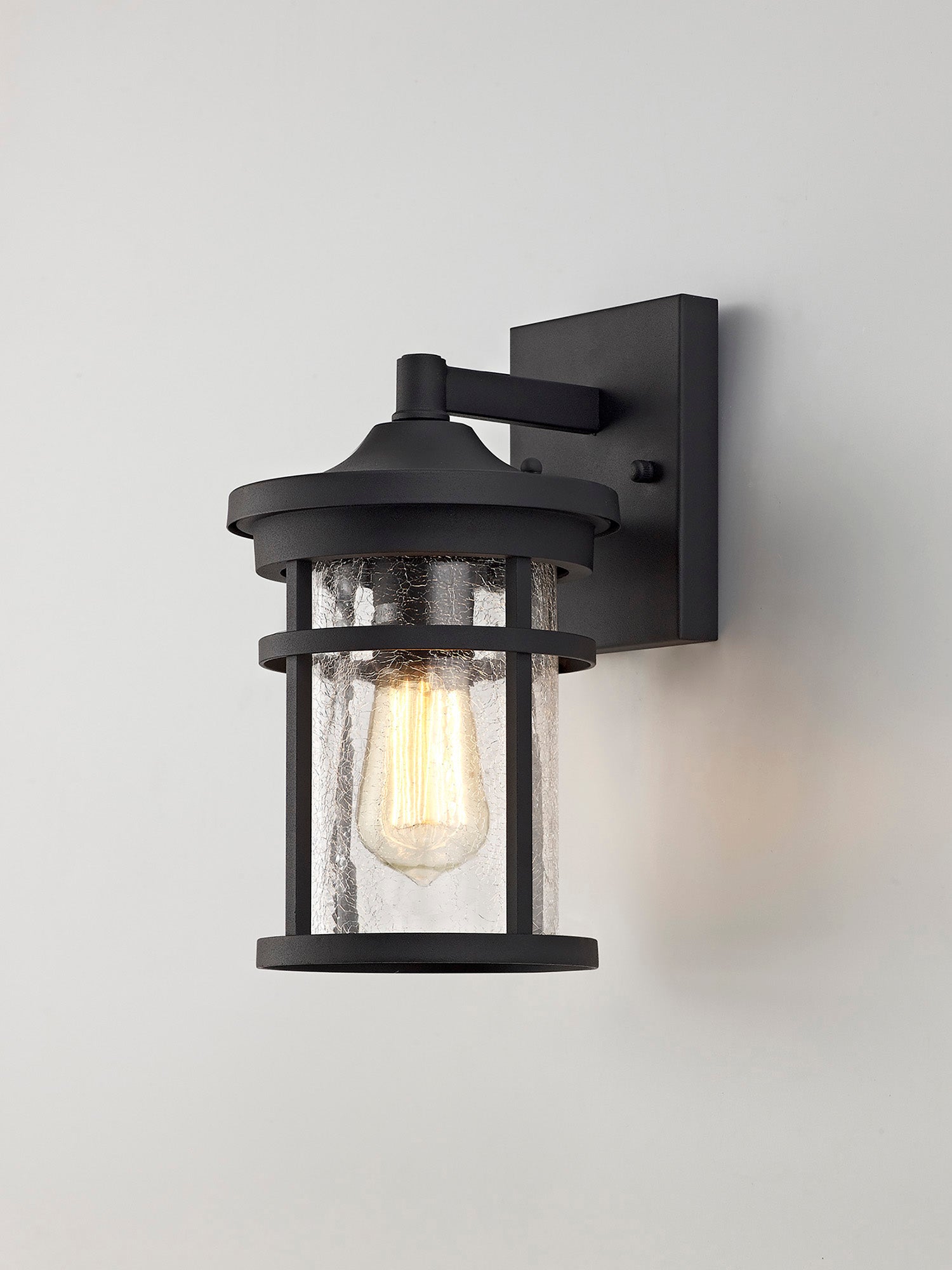 Elliot outdoor Wall Lamp, 1 x E27, Black/Clear Crackled Glass, IP54, 2yrs Warranty LO173183