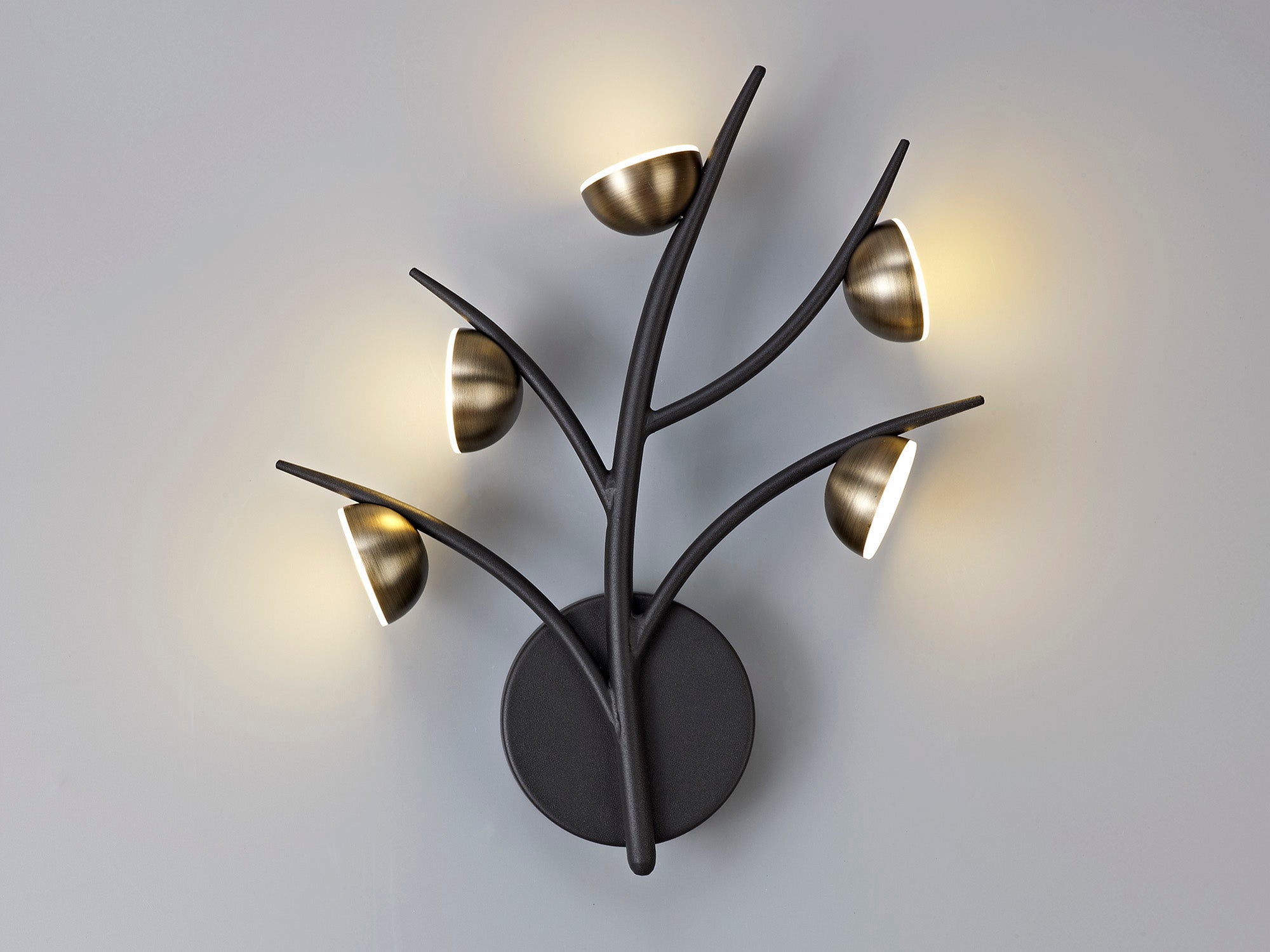 Extol 5 Light Wall Lamp, 5 x 3W LED, 3000K, 825lm, Black/Antique Brass, 3yrs Warranty