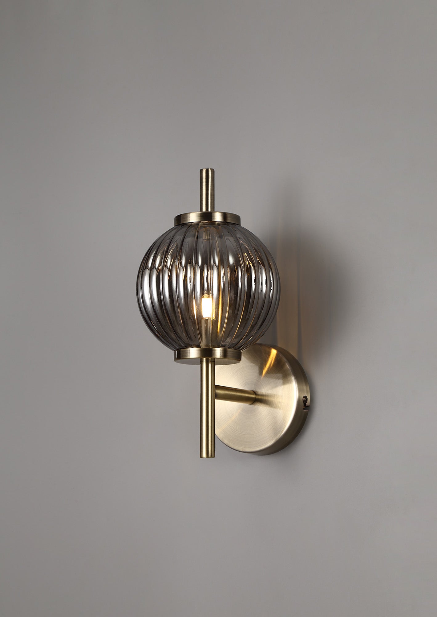 Farra Wall Lamp, 1 x G9, Antique Brass/Smoked Glass LO174433