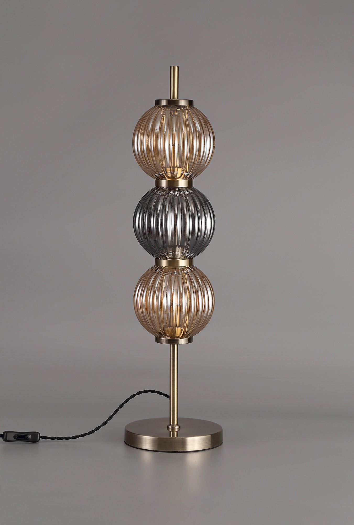 Lightologist Farra Table Lamp, 3 x G9, Antique Brass/Smoked & Amber Glass LO174463