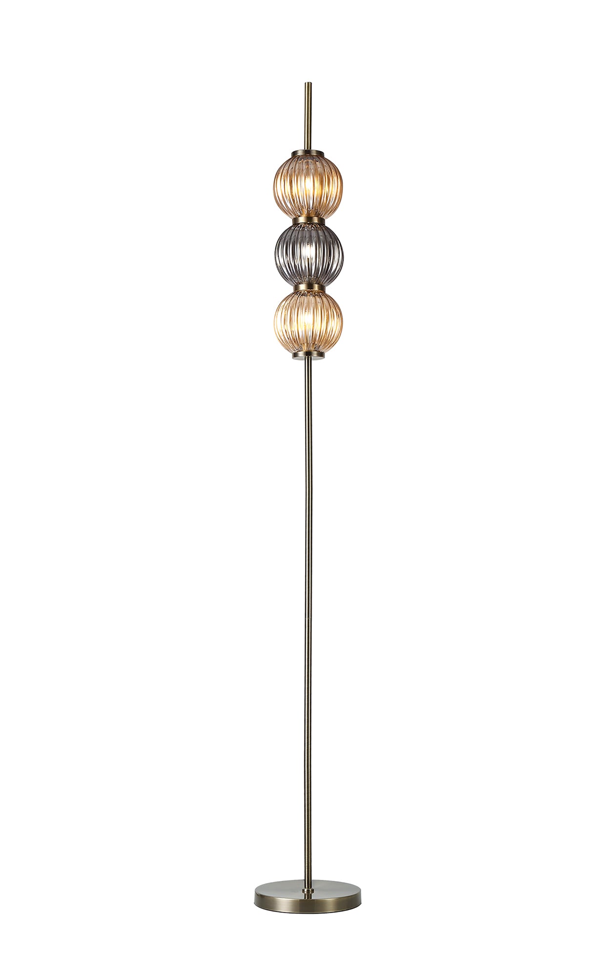 Lightologist Farra Floor Lamp, 3 x G9, Antique Brass/Smoked & Amber Glass LO182193