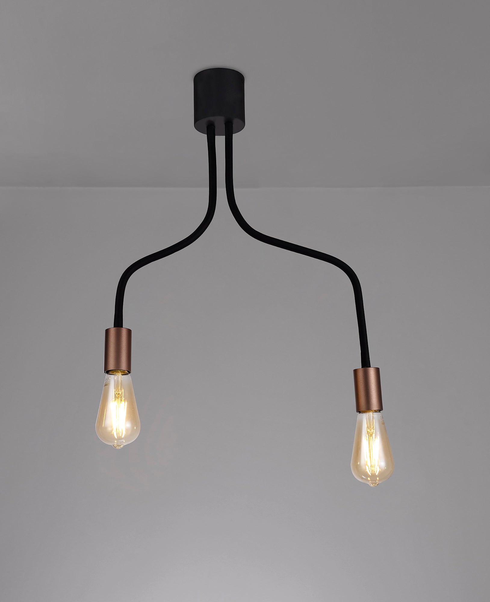 Lightologist Fini Flexible Ceiling 2 Light E27, Satin Black/Brushed Copper LO176443