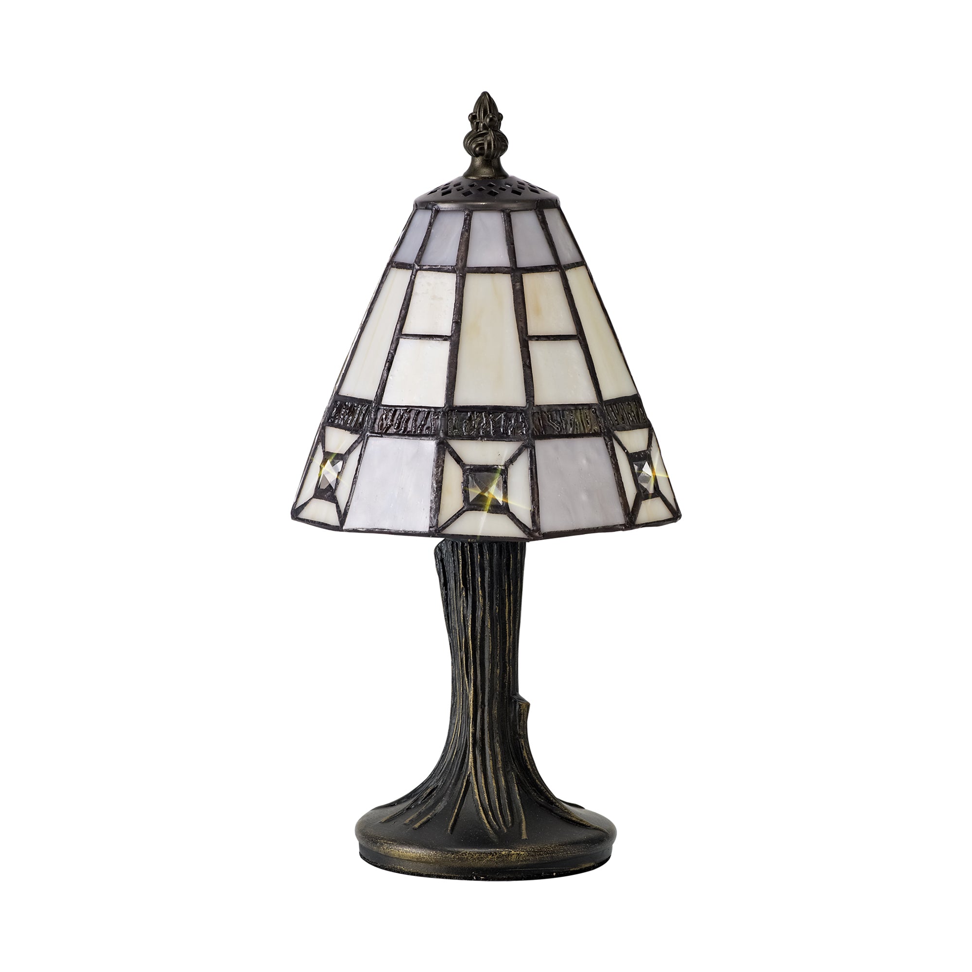 Jacky Tiffany Table Lamp, 1 x E14, Crealm/Grey/Clear Crystal Shade