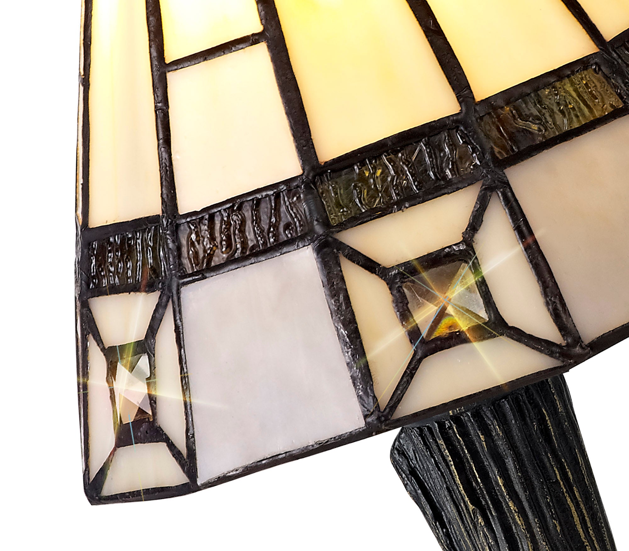 Jacky Tiffany Table Lamp, 1 x E14, Crealm/Grey/Clear Crystal Shade