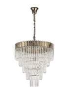 Knightsbridge Pendant Round 5 Tier 18 Light E14, Polished Nickel/Clear Glass - LO173723. Item Weight: 30.2kg