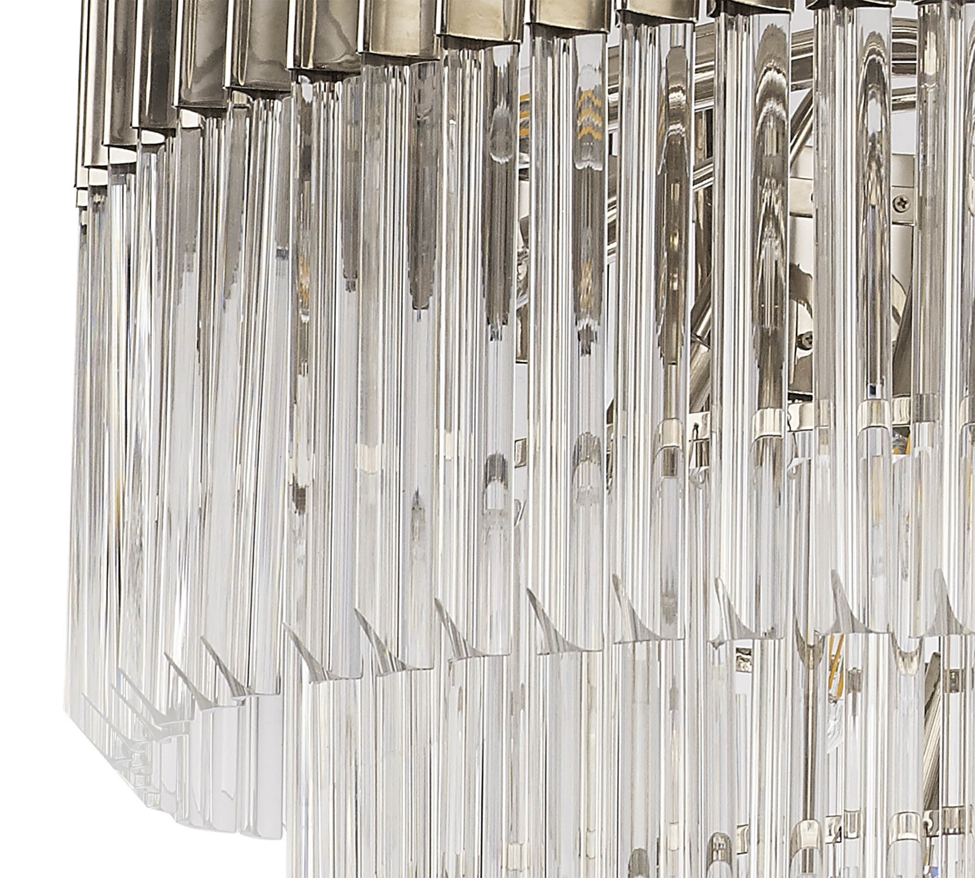 Knightsbridge Pendant Round 5 Tier 18 Light E14, Polished Nickel/Clear Glass - LO173723. Item Weight: 30.2kg