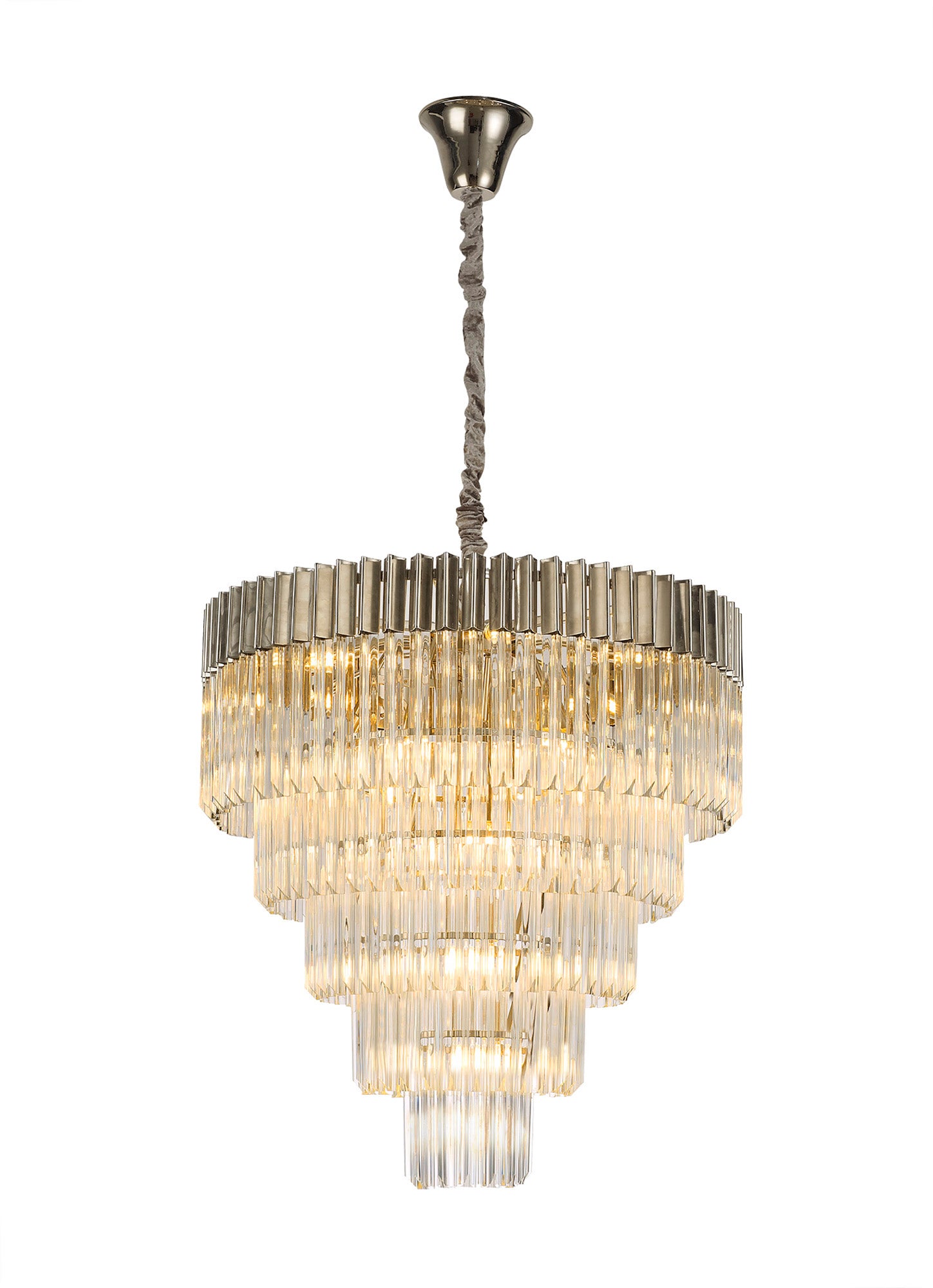 Knightsbridge Pendant Round 5 Tier 18 Light E14, Polished Nickel/Clear Glass - LO173723. Item Weight: 30.2kg