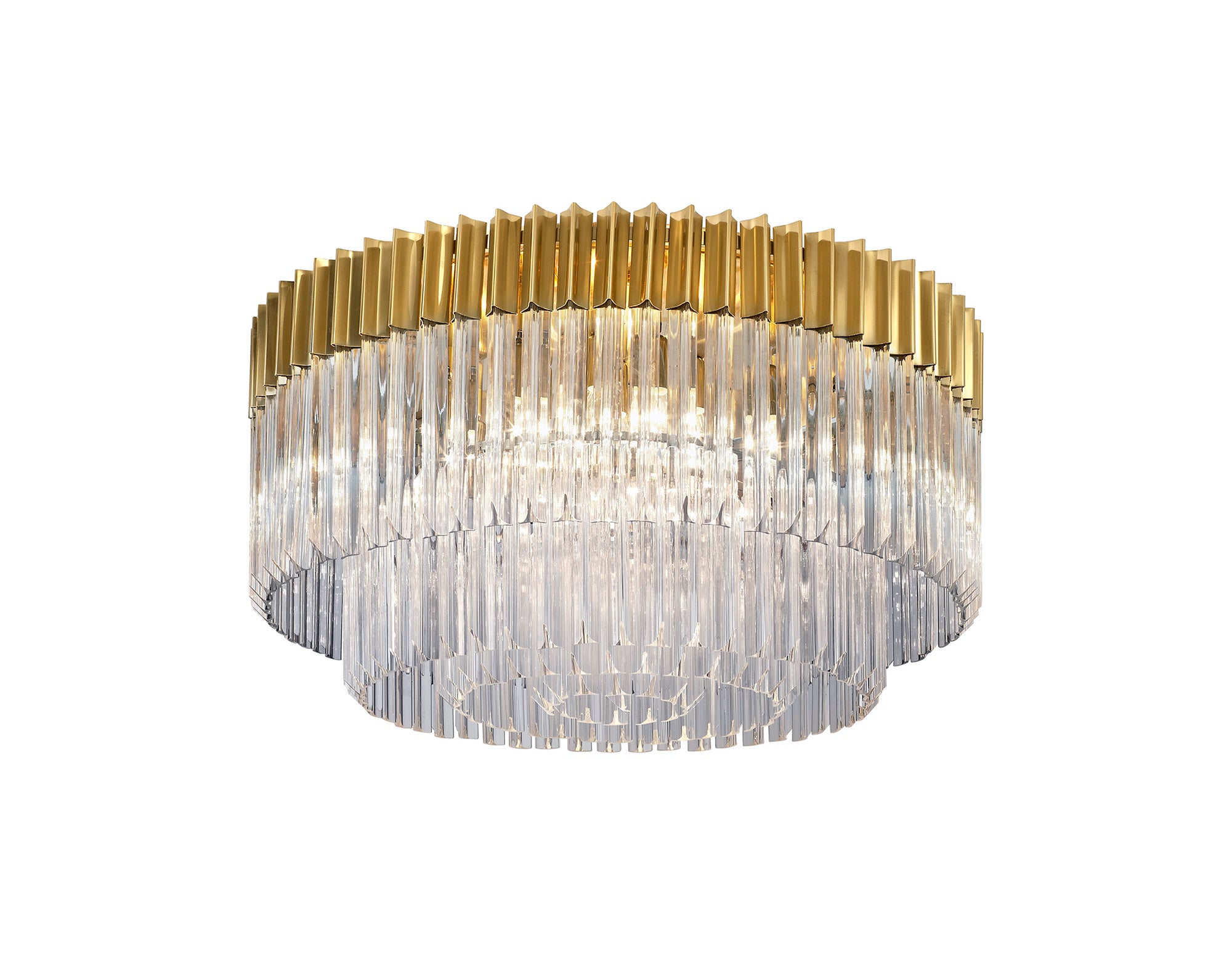 Knightsbridge Ceiling Round 12 Light E14, Brass/Clear Glass, Item Weight: 28.4kg - LO182293