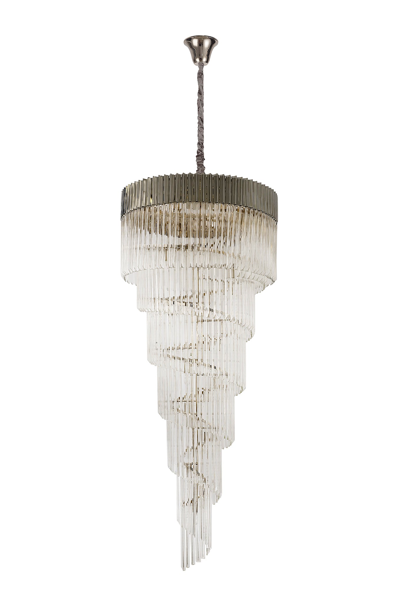 Knightsbridge Pendant Round 7 Tier 31 Light E14, Polished Nickel/Clear Glass - LO182443. Item Weight: 92.7kg