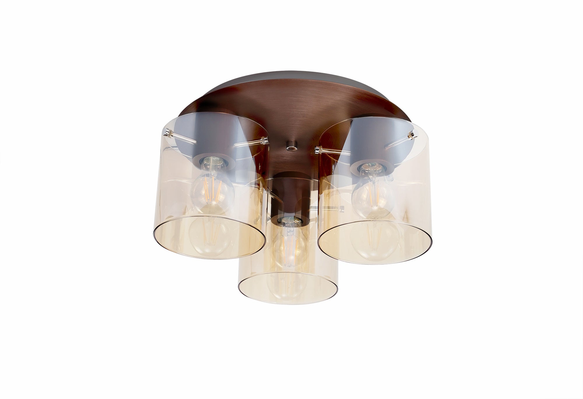 Lois Round Ceiling Flush, 3 Light Flush Fitting, Mocha/Amber Glass LO182653