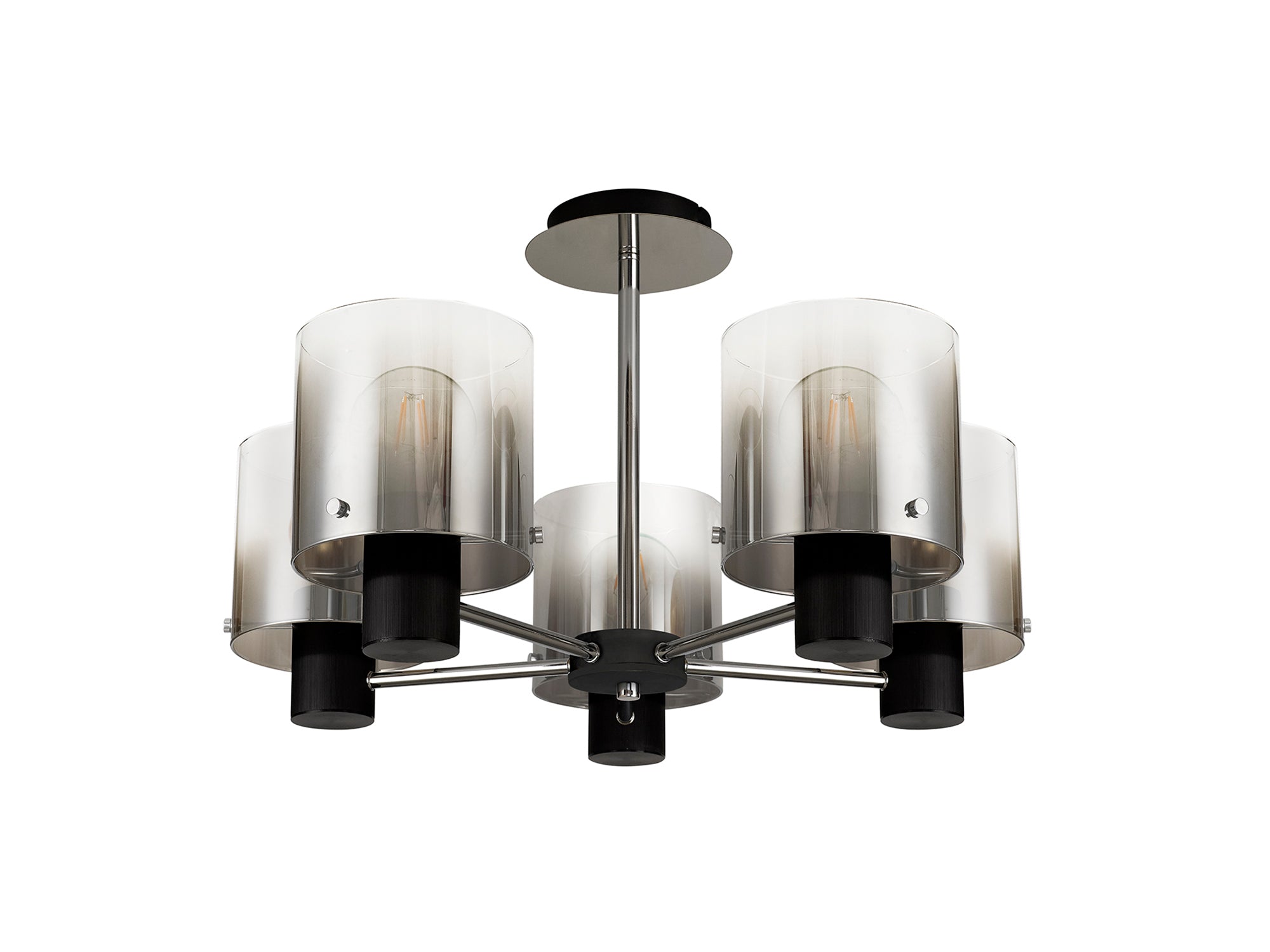 Lois Semi Ceiling Light, 5 x E27, Black/Smoke Fade Glass LO184023