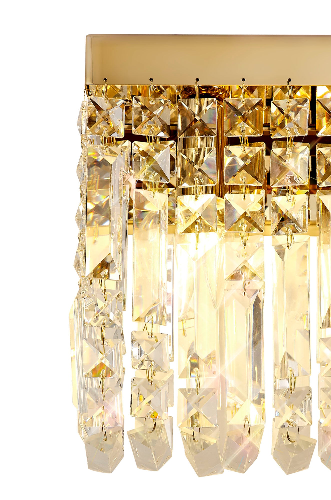 Mayfair 29x13cm Rectangular Small Wall Lamp, 2 Light E14, Gold/Crystal LO178203