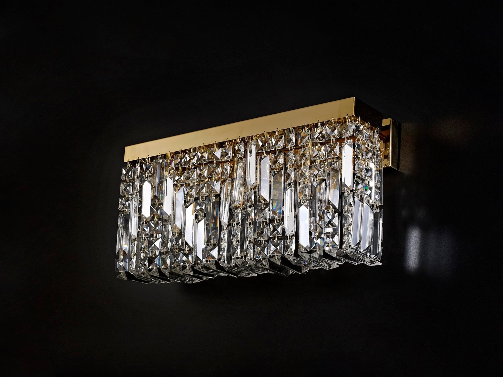 Mayfair 50x24cm Rectangular Large Wall Lamp, 3 Light E14, Gold/Crystal LO178213