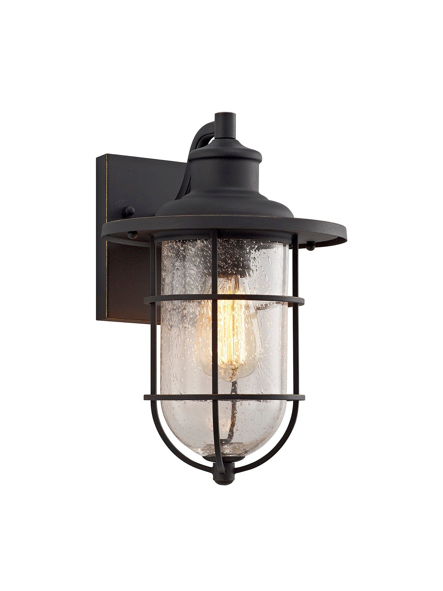 Nautica Wall Lamp, 1 x E27, Black/Gold With Seeded Clear Glass, IP54, 2yrs Warranty