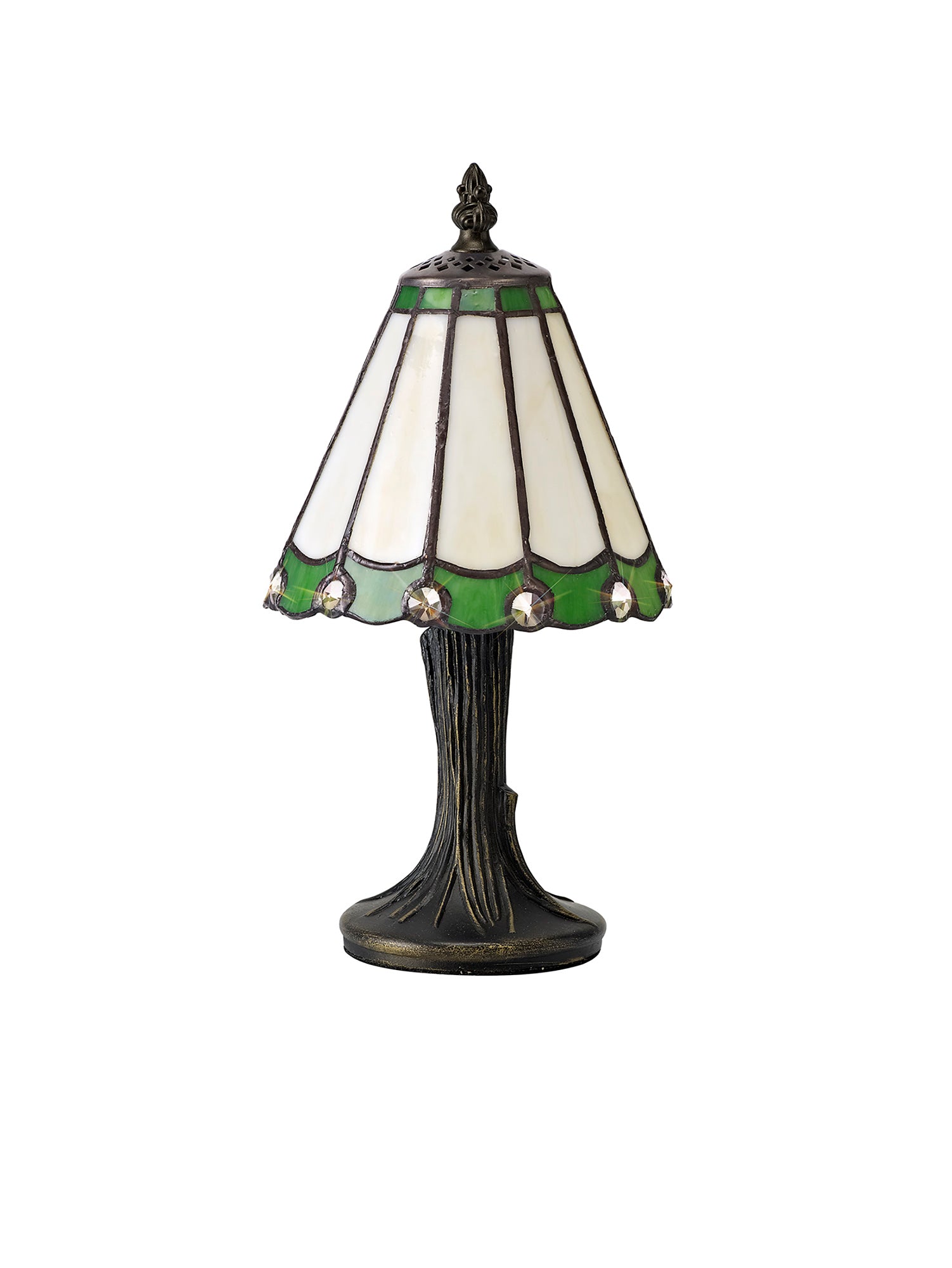 Umbrella Tiffany Table Lamp, 1 x E14, Crealm/Green/Clear Crystal Shade