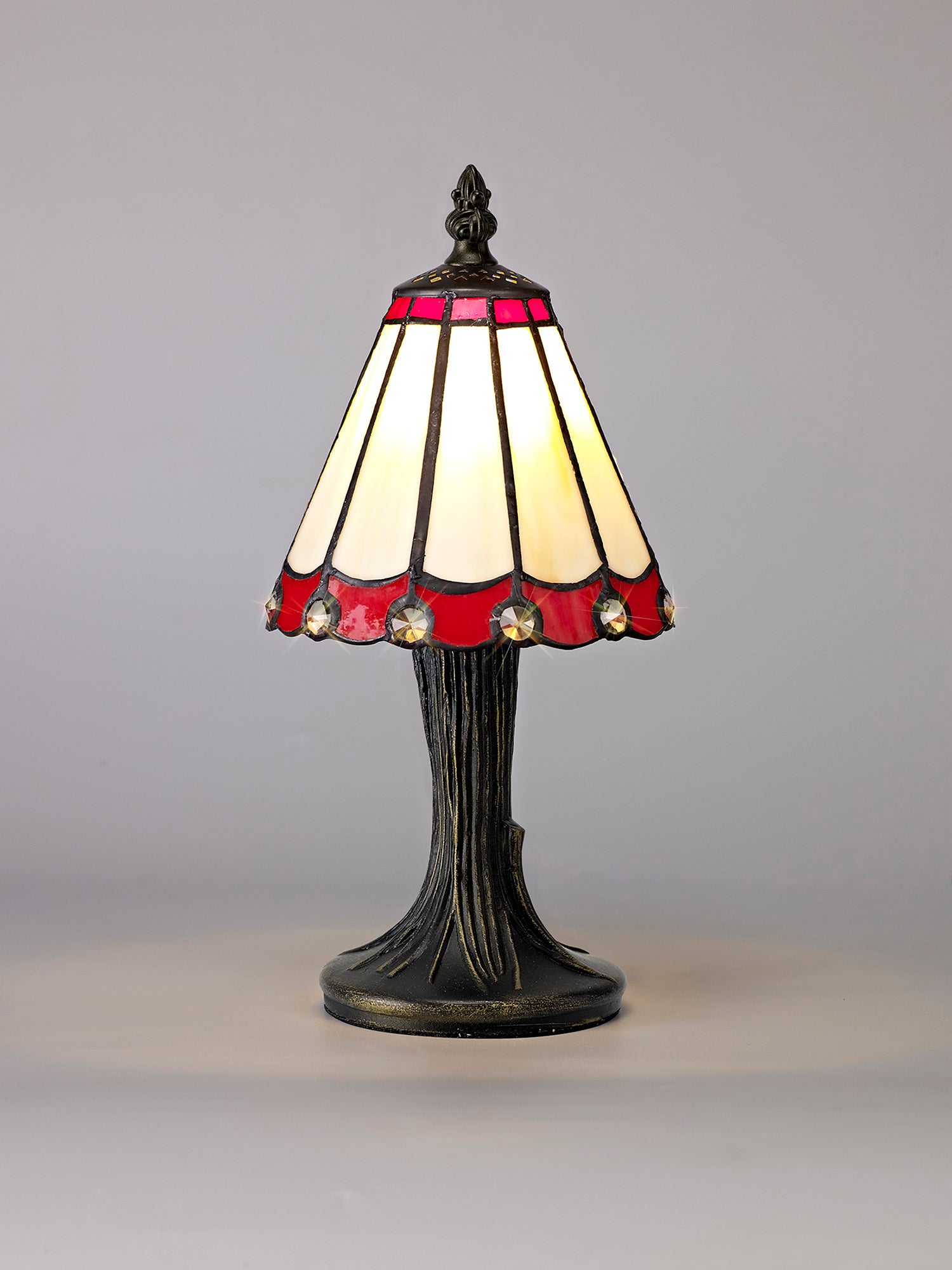 Umbrella Tiffany Table Lamp, 1 x E14, Crealm/Red/Clear Crystal Shade