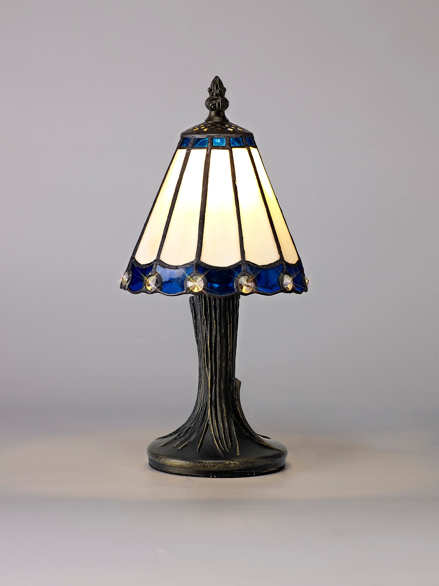 Umbrella Tiffany Table Lamp, 1 x E14, Crealm/Blue/Clear Crystal Shade