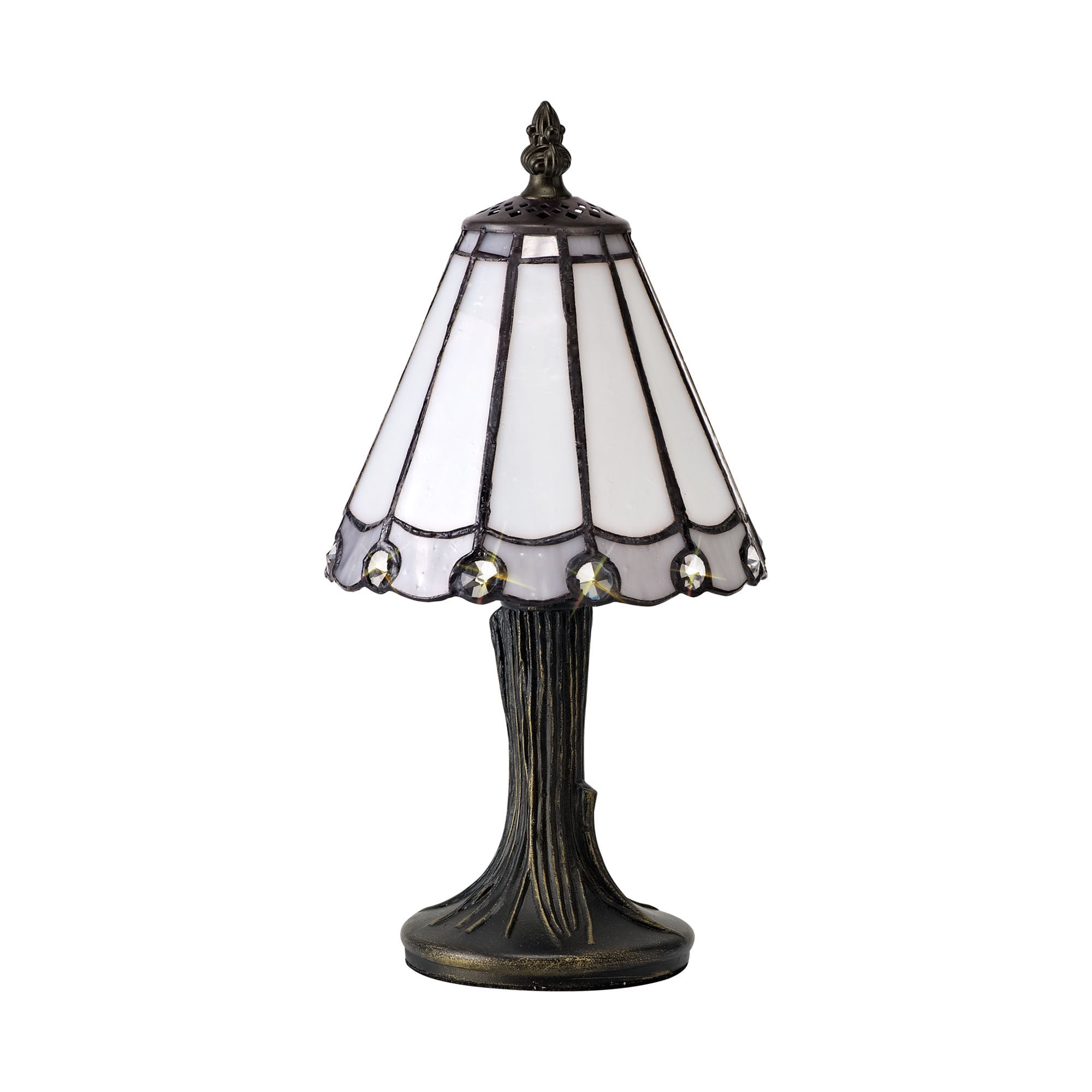 Umbrella Tiffany Table Lamp, 1 x E14, White/Grey/Clear Crystal Shade