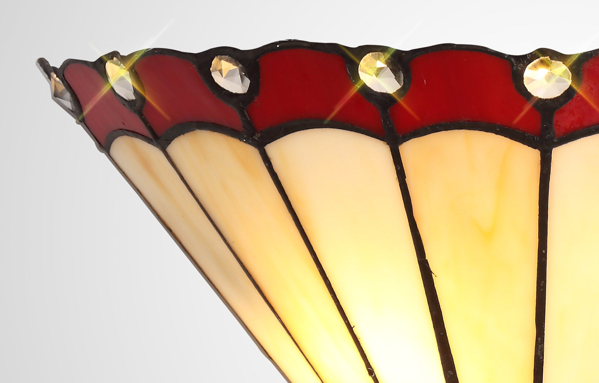Umbrella Tiffany Wall Lamp, 2 x E14, Red/Crealm/Crystal